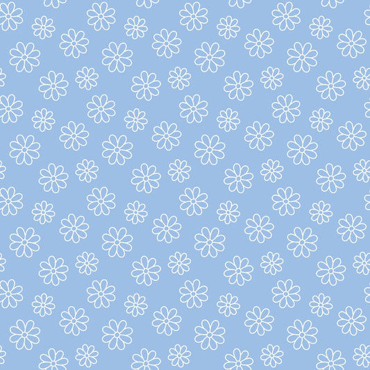 Periwinkle Dreams White Daisies Outline Quilting Cotton Fabric