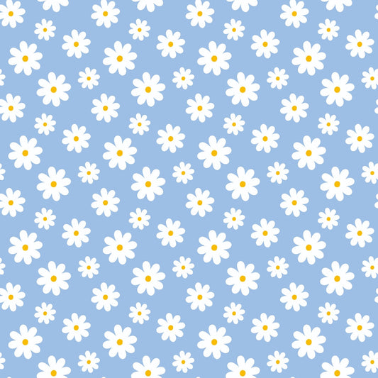 Periwinkle Dreams White Daisies on Periwinkle Quilting Cotton Fabric