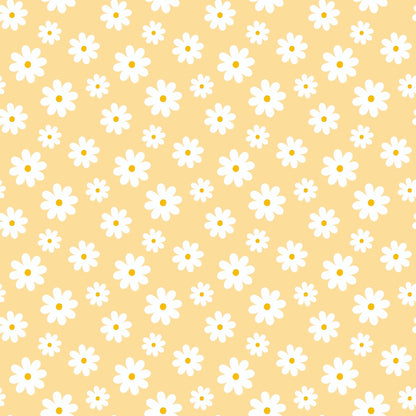 Periwinkle Dreams White Daisies on Yellow Quilting Cotton Fabric