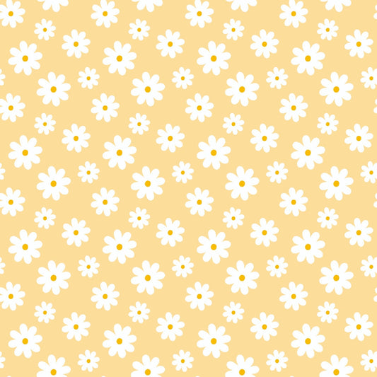 Periwinkle Dreams White Daisies on Yellow Quilting Cotton Fabric