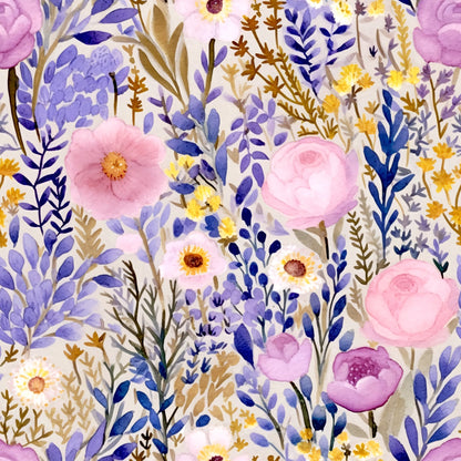 Periwinkle Purple Pink Floral Pattern 10 Quilting Cotton Fabric
