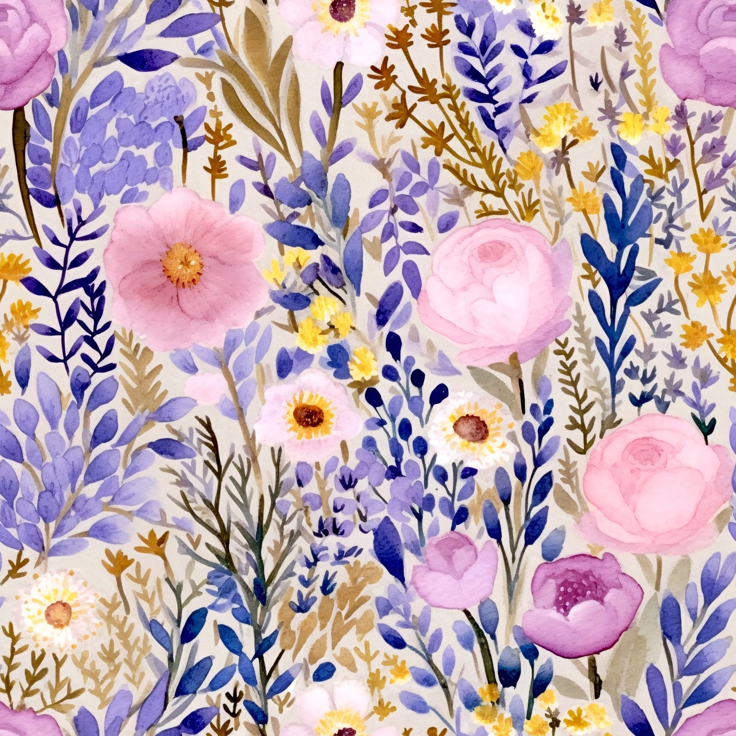 Periwinkle Purple Pink Floral Pattern 10 Quilting Cotton Fabric