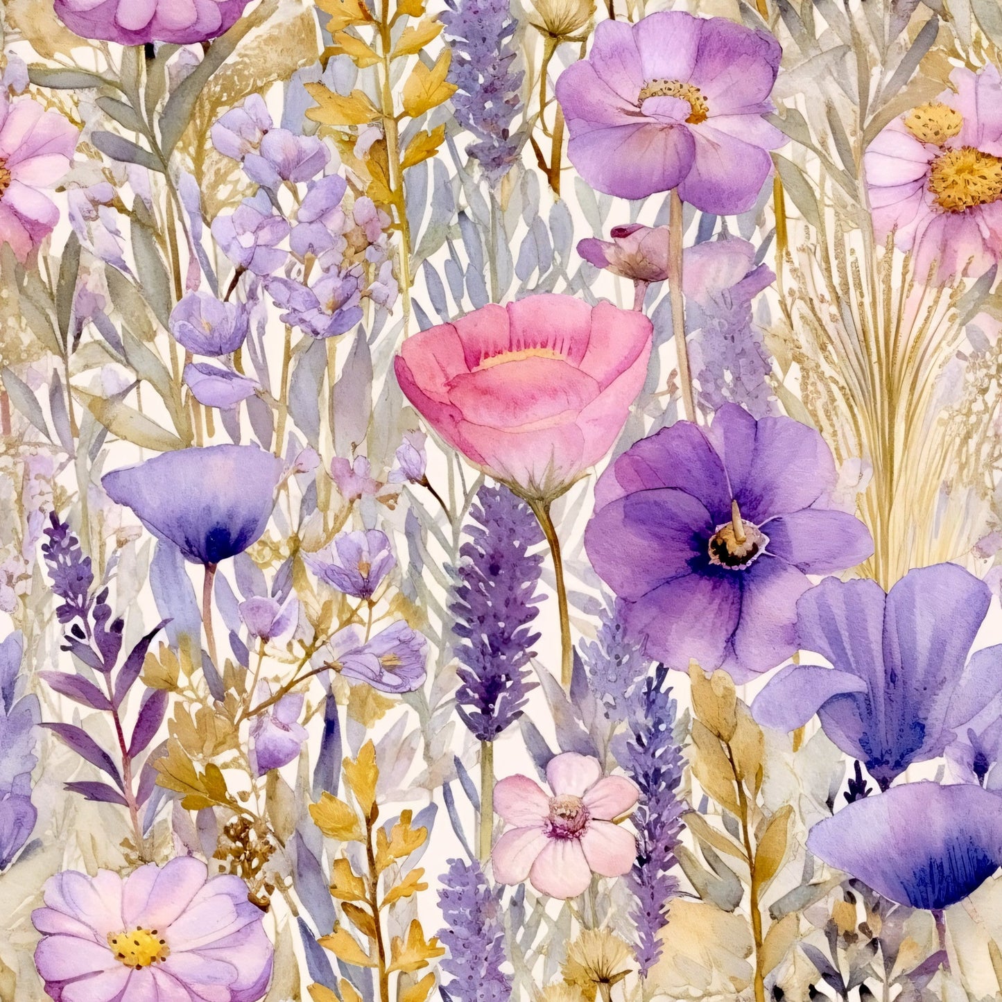 Periwinkle Purple Pink Floral Pattern 12 Quilting Cotton Fabric