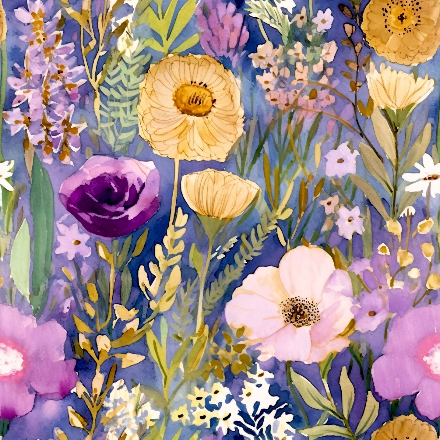Periwinkle Purple Pink Floral Pattern 15 Quilting Cotton Fabric