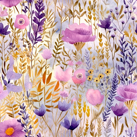 Periwinkle Purple Pink Floral Pattern 18 Quilting Cotton Fabric