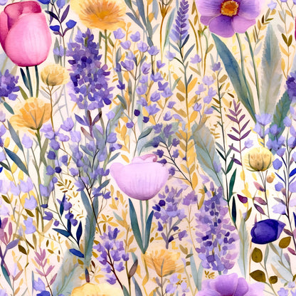 Periwinkle Purple Pink Floral Pattern 20 Quilting Cotton Fabric