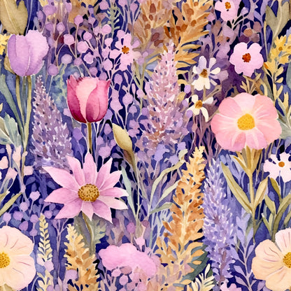 Periwinkle Purple Pink Floral Pattern 4 Quilting Cotton Fabric