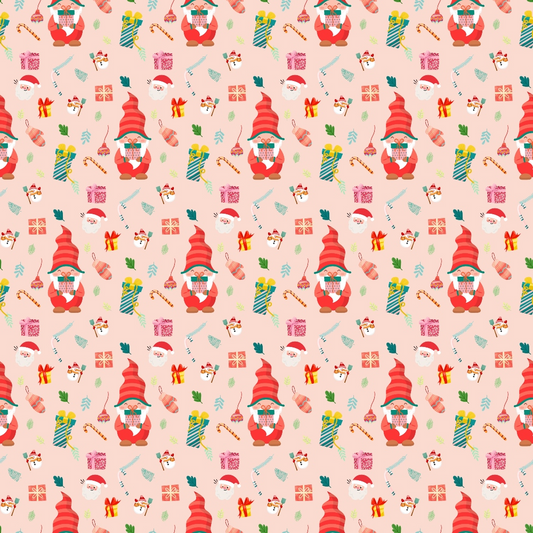 Pink Christmas Gnomes Pattern 2 Quilting Cotton Fabric