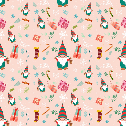Pink Christmas Gnomes Pattern 5 Quilting Cotton Fabric