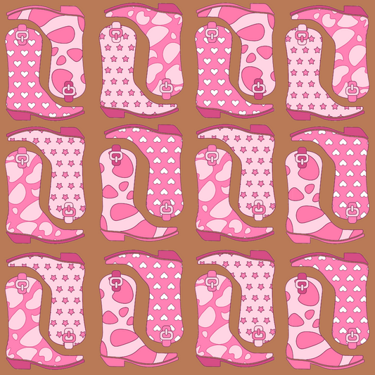 Pink Cowgirl Boots Pattern 2 Quilting Cotton Fabric
