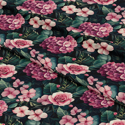 Pink Flowers and Tropical Leaves Pattern 15 Quilting Cotton Fabric
