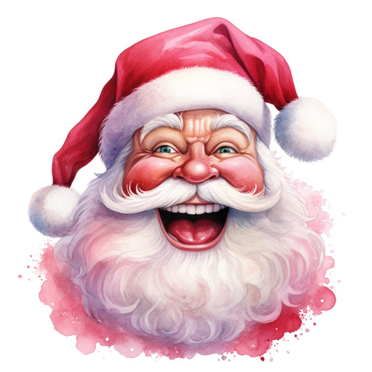 Pink Santa Claus Fabric Panel 18 featuring a joyful Santa with a red hat and fluffy white beard on premium quilting cotton.