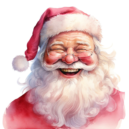 Pink Santa Claus Fabric Panel 19 features a smiling Santa in a detailed red hat and fluffy white beard on premium quilting cotton.