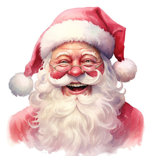 Pink Santa Claus Fabric Panel 2 featuring a cheerful, detailed portrait of Santa wearing a vibrant pink hat with premium quilting cotton print.