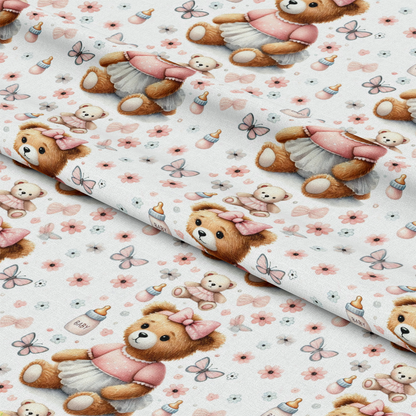 Pink Teddy Bears Pattern 5 Quilting Cotton Fabric