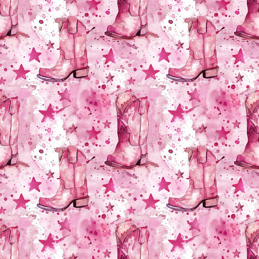 Pink Cowboy Boots Pattern 1 Quilting Cotton Fabric