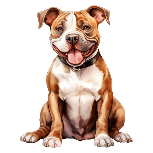 Pit Bull Dog Fabric Panel featuring a happy, detailed pit bull illustration on premium quilting cotton fabric.
