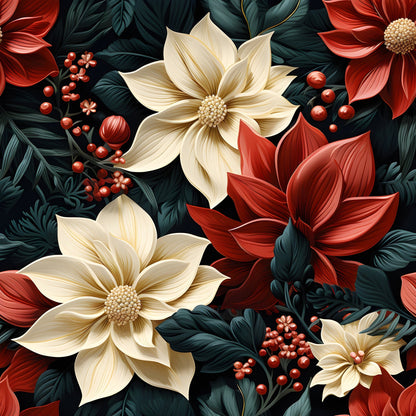 Poinsettia Blooms Pattern 1 Quilting Cotton Fabric