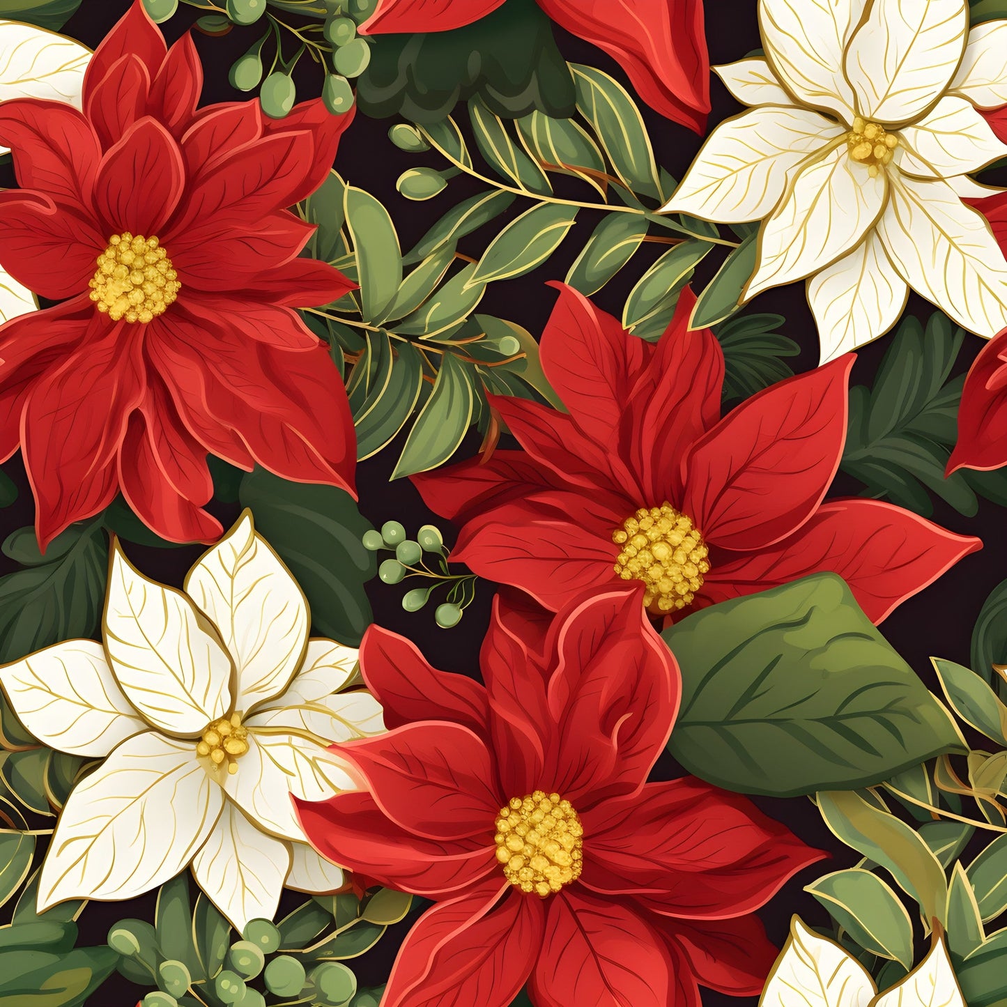 Poinsettia Blooms Pattern 12 Quilting Cotton Fabric