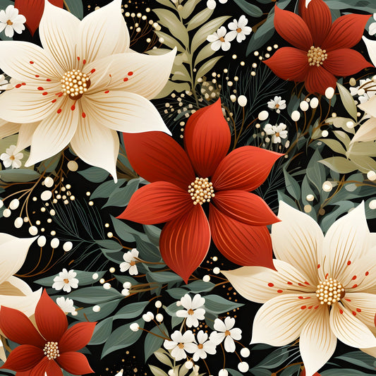Poinsettia Blooms Pattern 6 Quilting Cotton Fabric