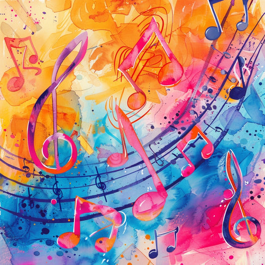 Pop Art Music Notes Fabric Panel 4 featuring vibrant, colorful music notes on a premium quilting cotton fabric.