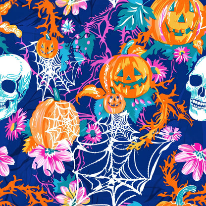 Neon Pumpkin Blooms Pattern 2 Minky Fabric