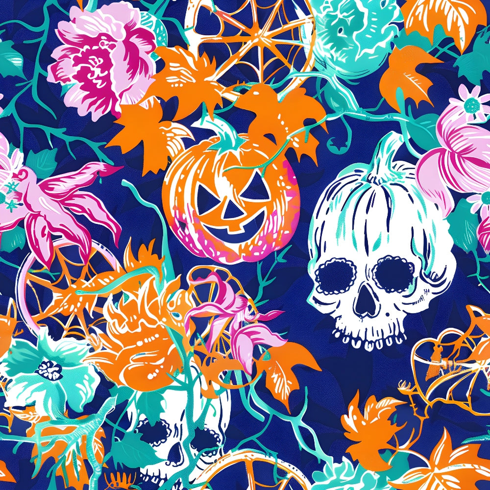 Neon Pumpkin Blooms Pattern 3 Minky Fabric