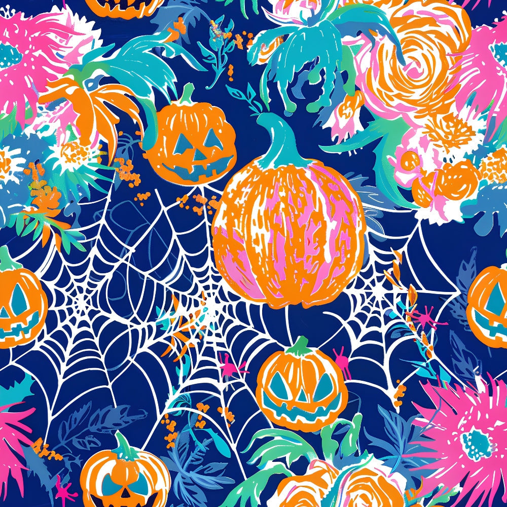 Neon Pumpkin Blooms Pattern 4 Minky Fabric