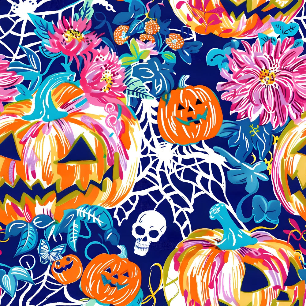 Neon Pumpkin Blooms Pattern 5 Minky Fabric