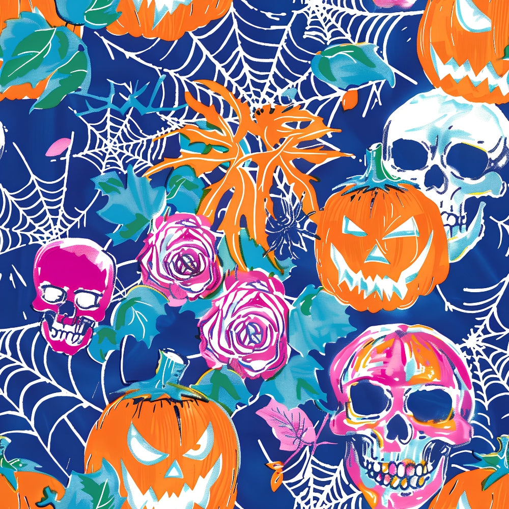 Neon Pumpkin Blooms Pattern 7 Minky Fabric