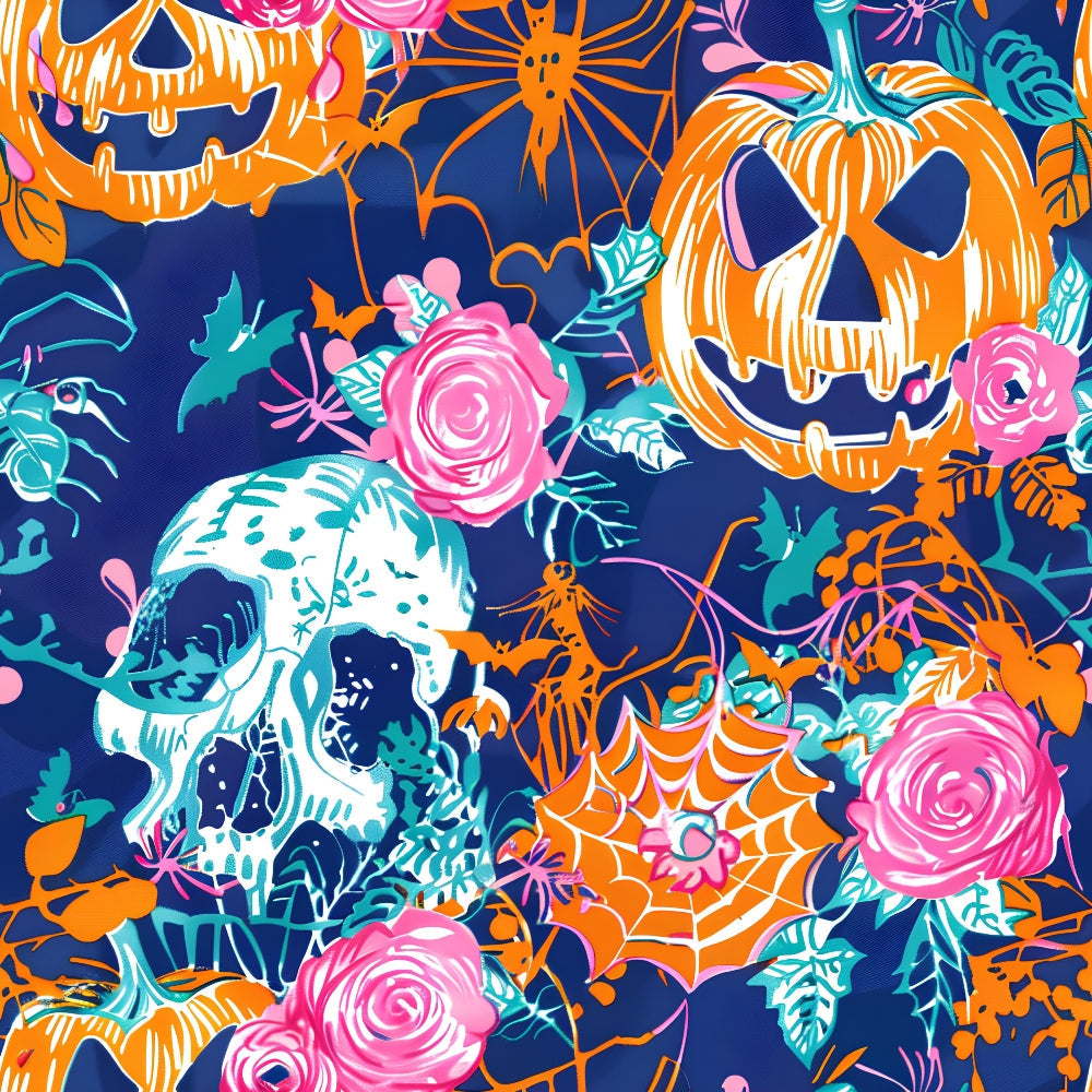 Neon Pumpkin Blooms Pattern 8 Minky Fabric