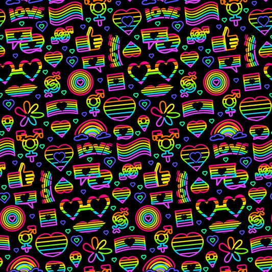 Pride Neon Outline Quilting Cotton Fabric