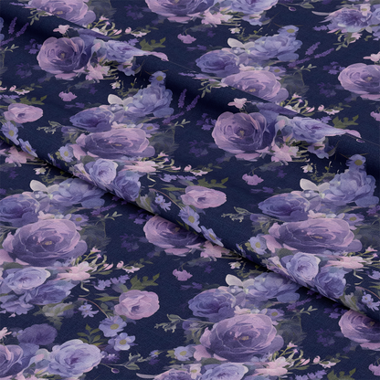 Purple Night Flowers Pattern 7 Quilting Cotton Fabric