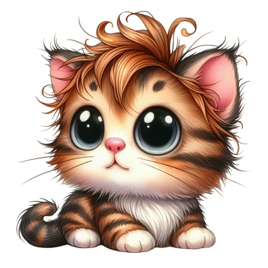Quirky Crazy Cats Fabric Panel 12 features an adorable wide-eyed cartoon kitten printed on premium quilting cotton.