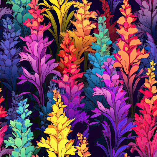 Rainbow Larkspur Flowers Pattern 4 Quilting Cotton Fabric
