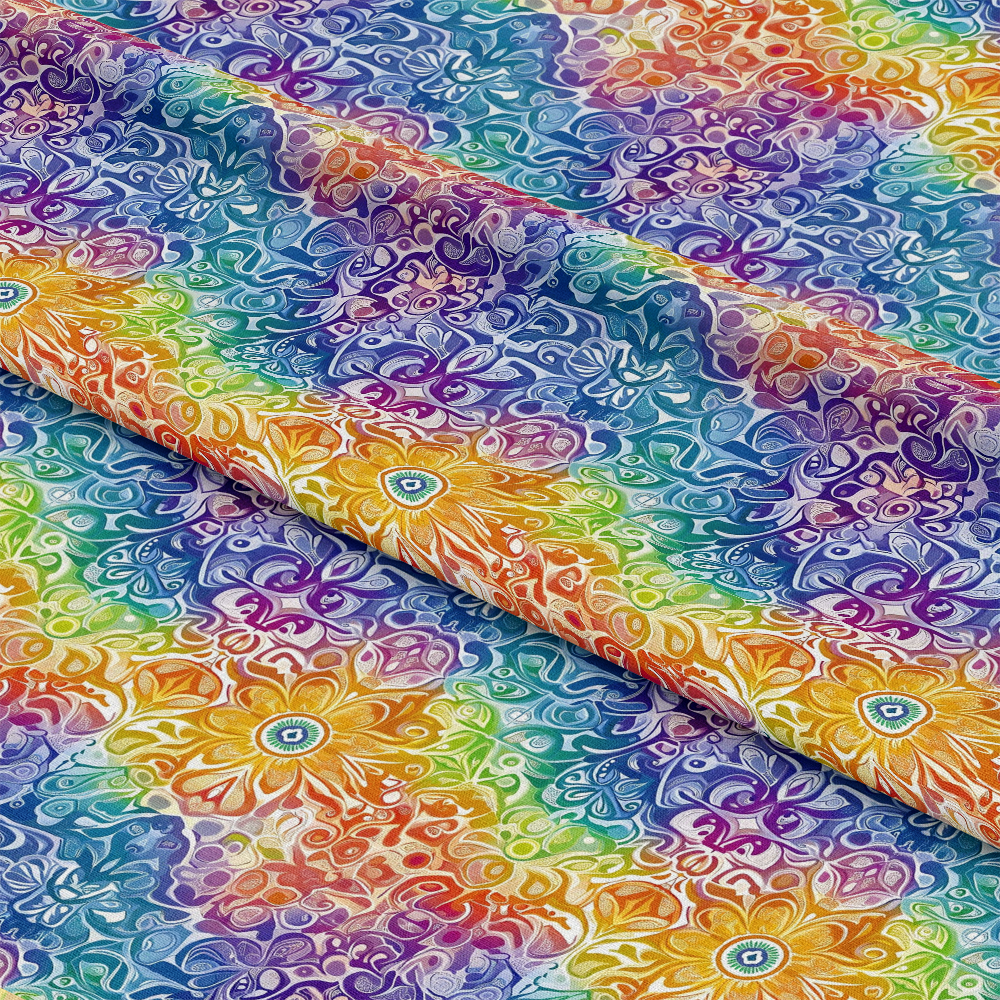 Rainbow Mandala Pattern 10 Quilting Cotton Fabric