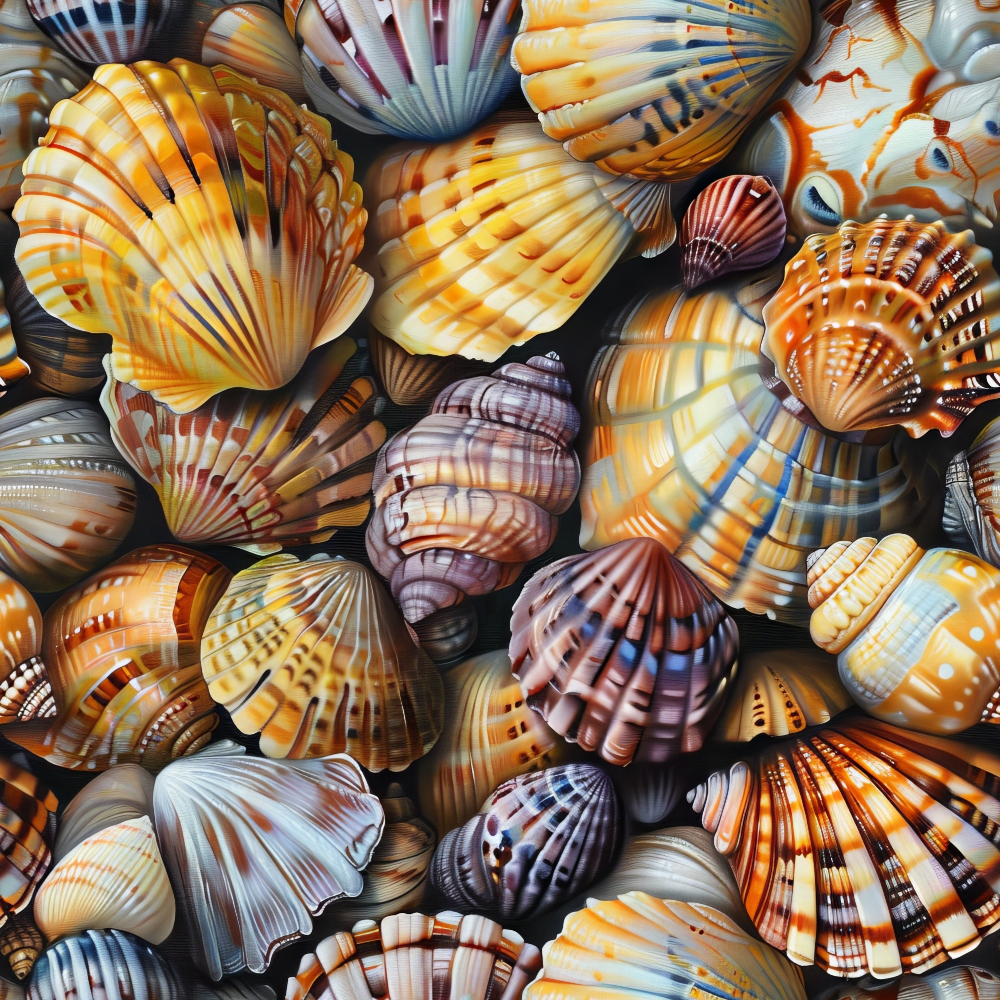 Realistic Sea Shells Minky Fabric