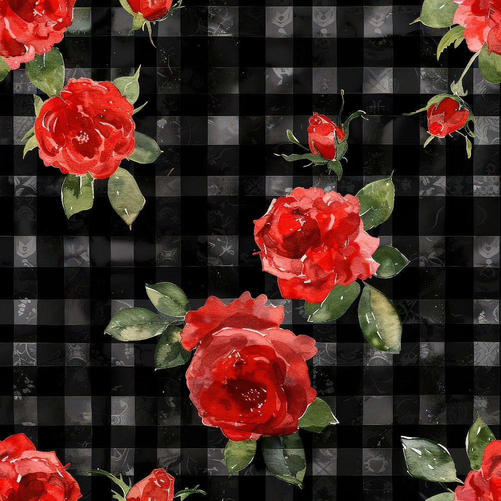 Scarlet Tartan Blooms Pattern 11 Minky Fabric