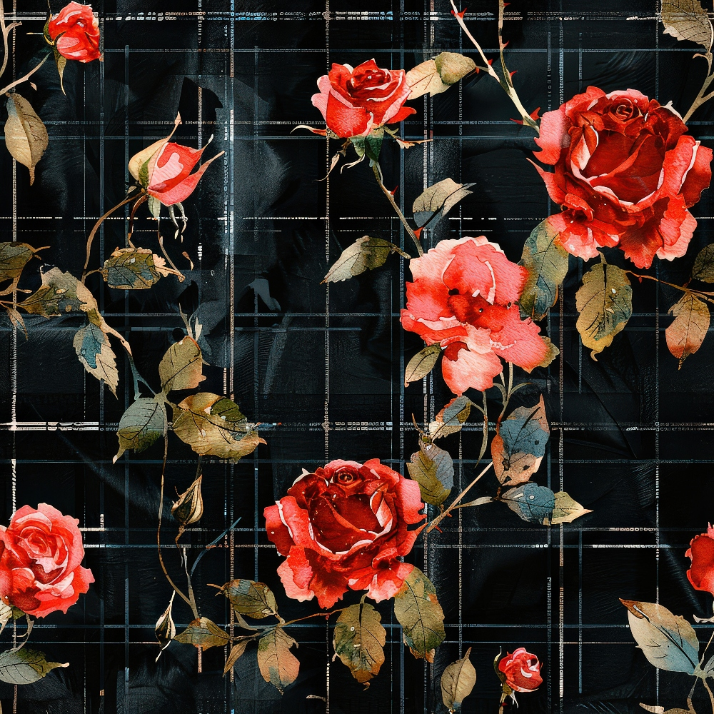 Scarlet Tartan Blooms Pattern 12 Minky Fabric