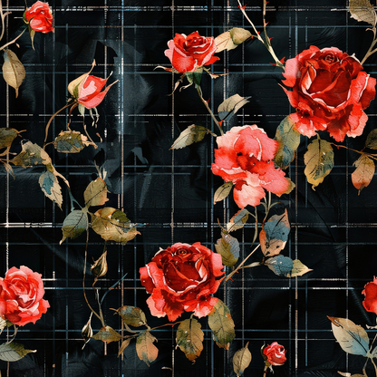Scarlet Tartan Blooms Pattern 12 Minky Fabric