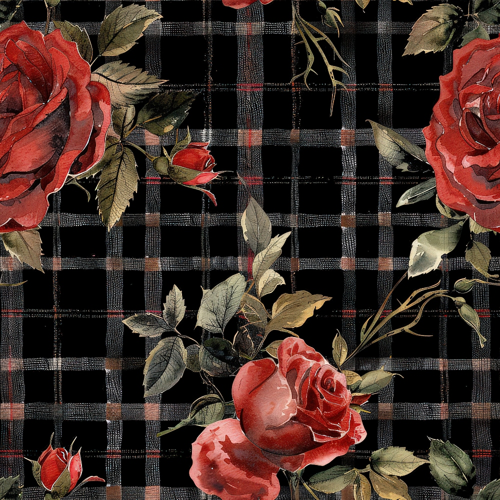 Scarlet Tartan Blooms Pattern 1 Minky Fabric