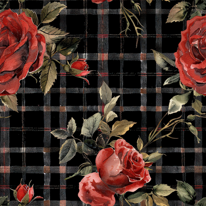 Scarlet Tartan Blooms Pattern 1 Minky Fabric