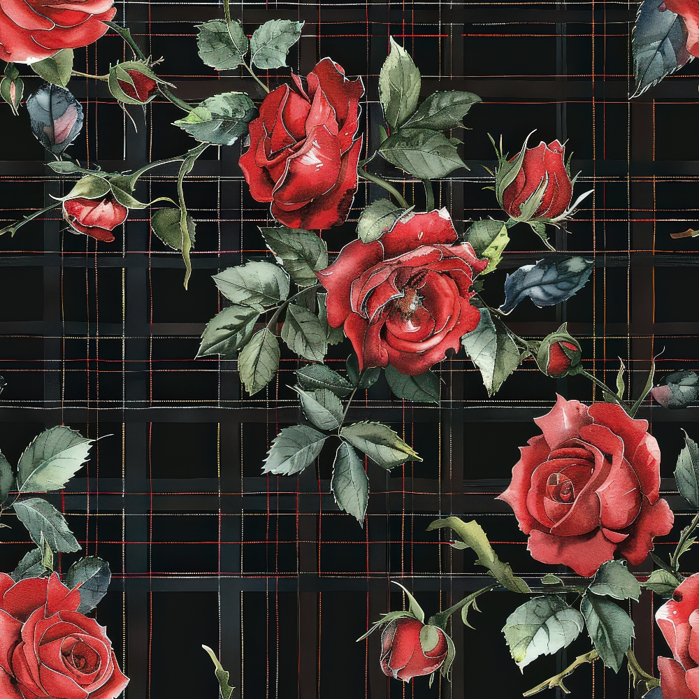Scarlet Tartan Blooms Pattern 2 Minky Fabric