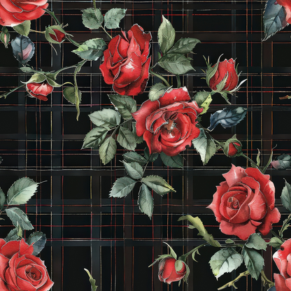 Scarlet Tartan Blooms Pattern 2 Minky Fabric