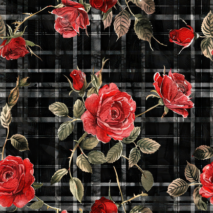 Scarlet Tartan Blooms Pattern 3 Minky Fabric