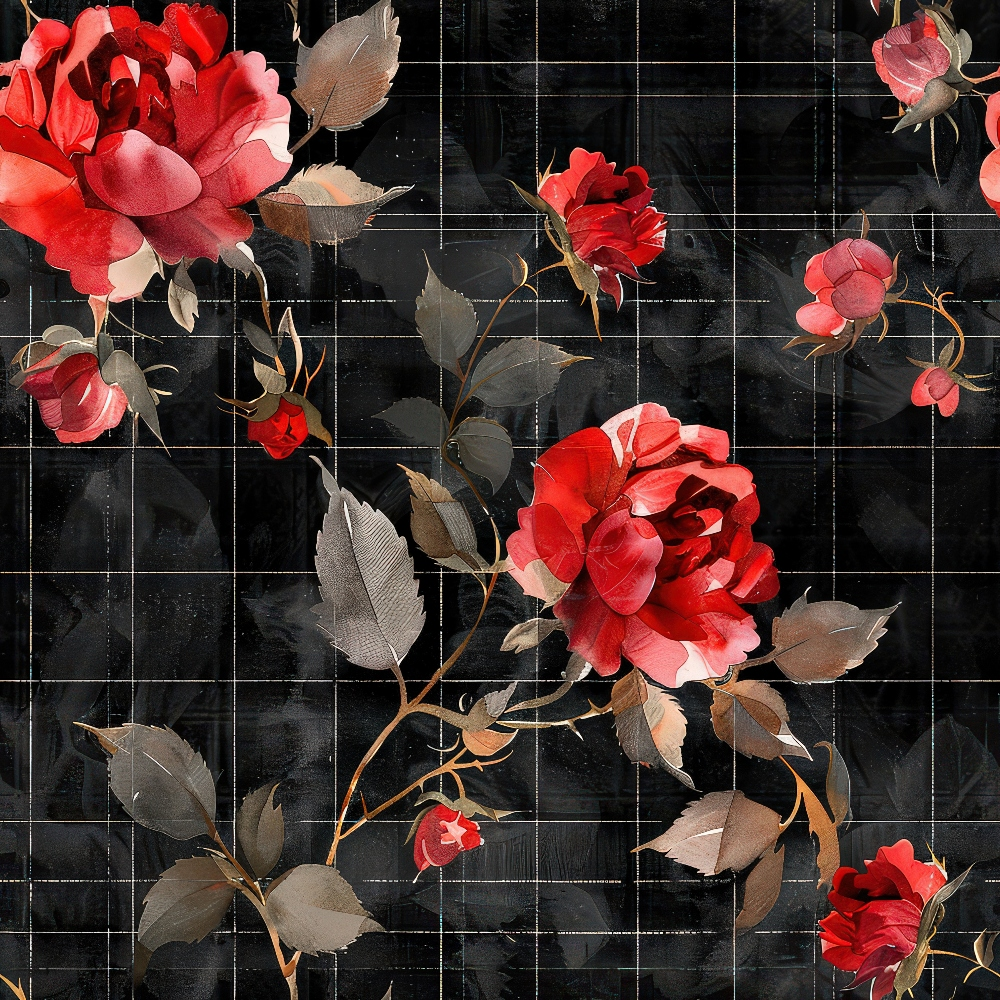 Scarlet Tartan Blooms Pattern 4 Minky Fabric