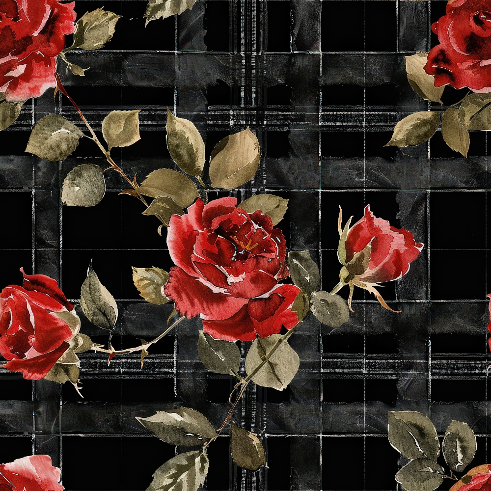 Scarlet Tartan Blooms Pattern 5 Minky Fabric