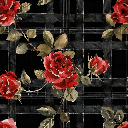 Scarlet Tartan Blooms Pattern 5 Minky Fabric