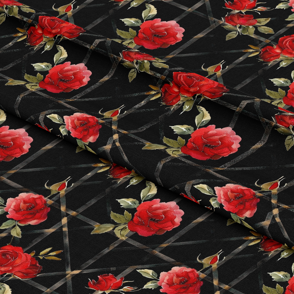 Red Baroque Roses Pattern 6 Quilting Cotton Fabric