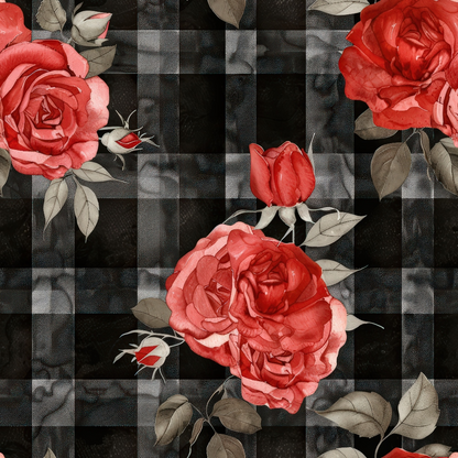 Scarlet Tartan Blooms Pattern 7 Minky Fabric